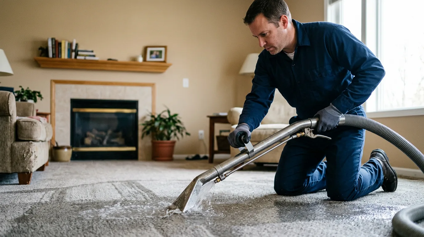 Water damage restoration technician working near Goldsmith, IN